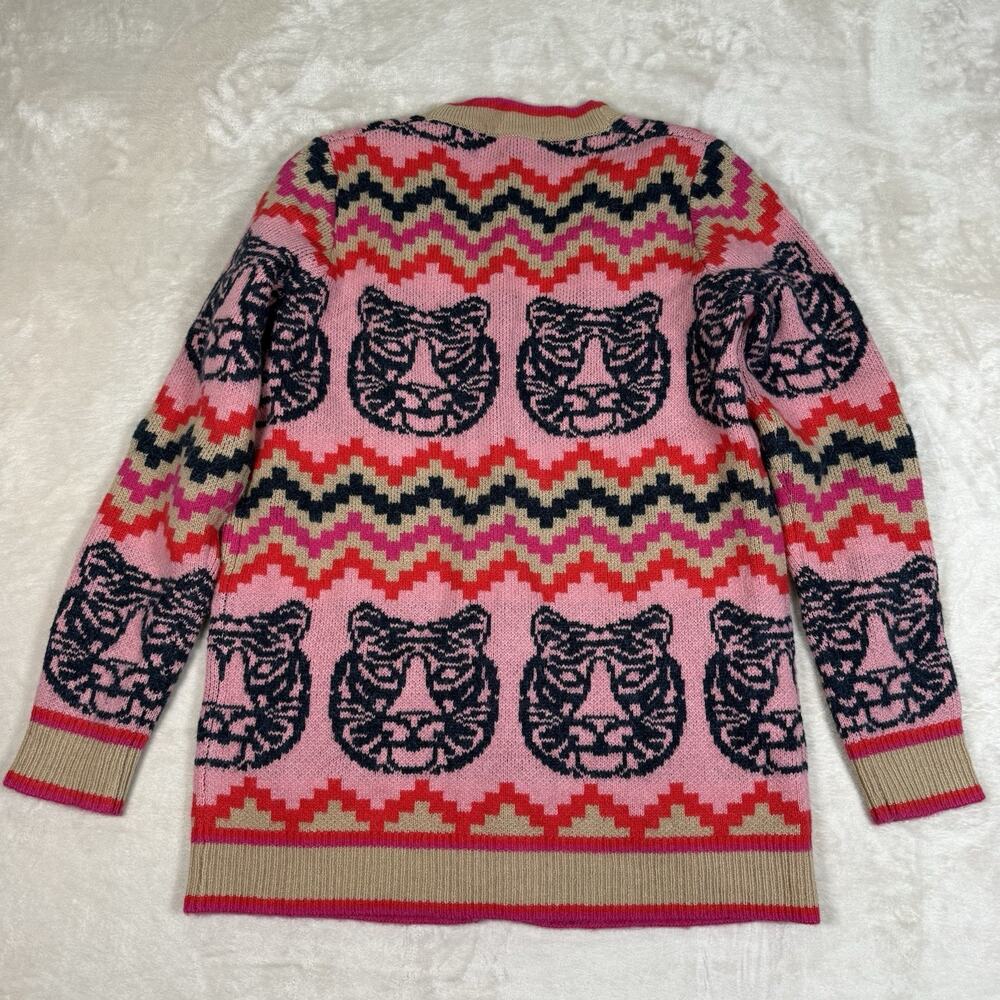 Boden Quinn Boyfriend Cardigan Tiger Pink Red Black Tan Fair Isle Intarsia Sz S - Picture 5 of 8